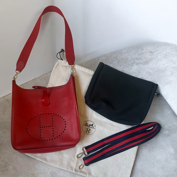 Hermes Evelyne Rouge GM Palladium Hardware dust bag Epsom leather L Stamp COA - Picture 17 of 17